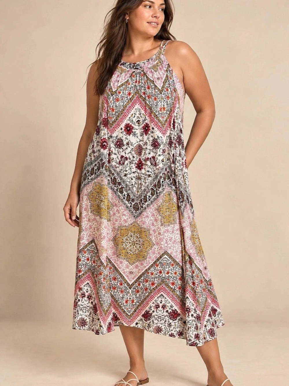 Loft Punk Floral Paisley Printed Boho Midi Dress Size 18